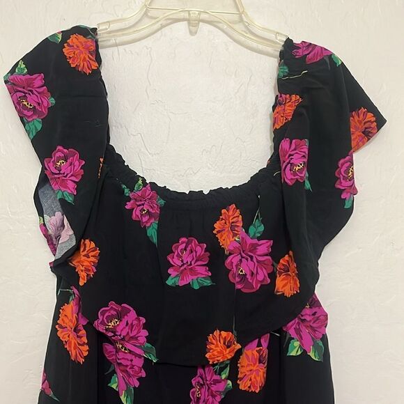 Torrid Black Floral Off Shoulder Design Contemporary Boho Feminine Jumpsuit - Picture 7 of 16